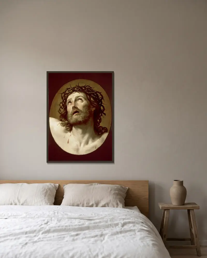 Kristus med törnekrona av Guido Reni inramad på en vägg