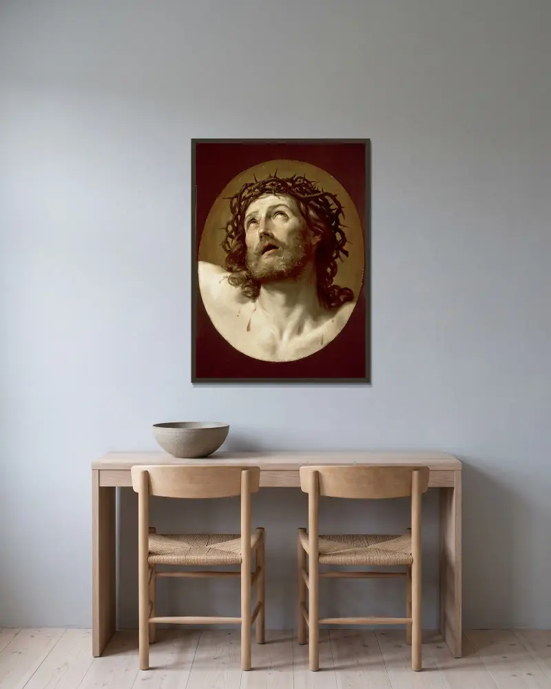 Kristus med törnekrona av Guido Reni inramad på en vägg
