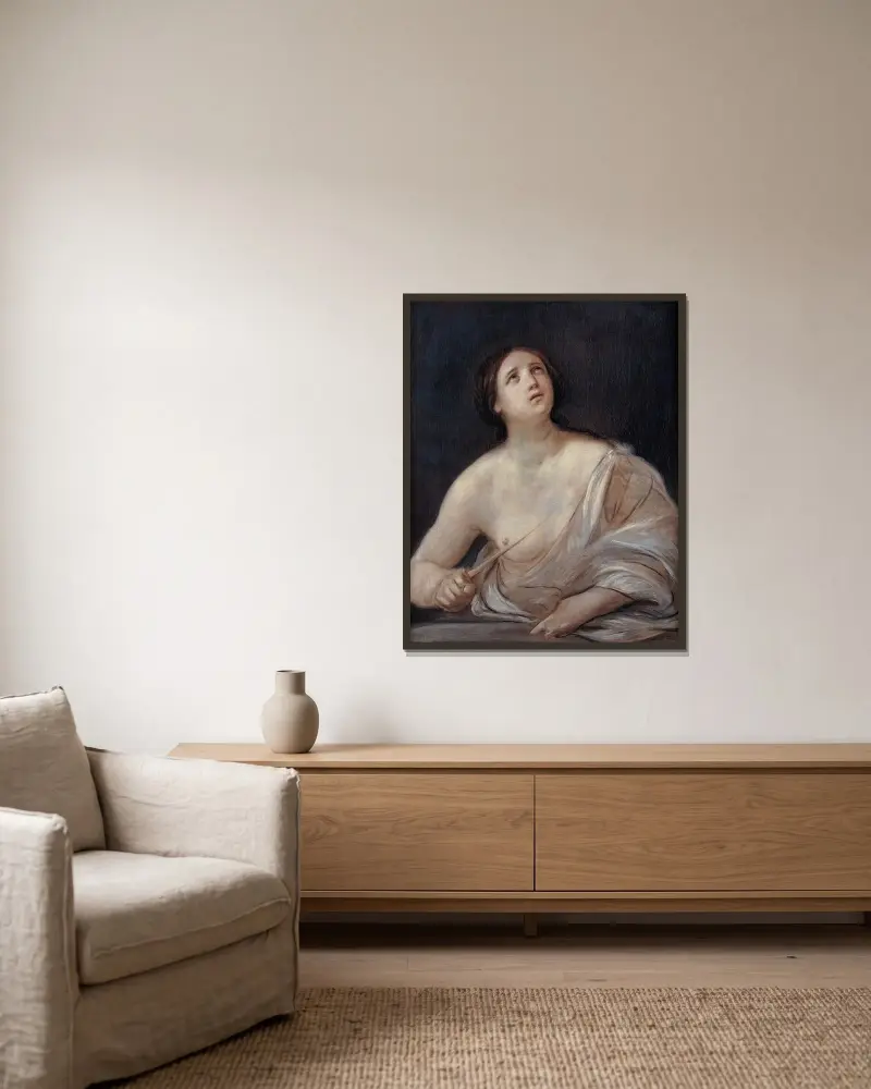 Lucretia av Guido Reni inramad på en vägg