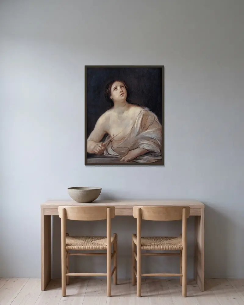 Lucretia av Guido Reni inramad på en vägg
