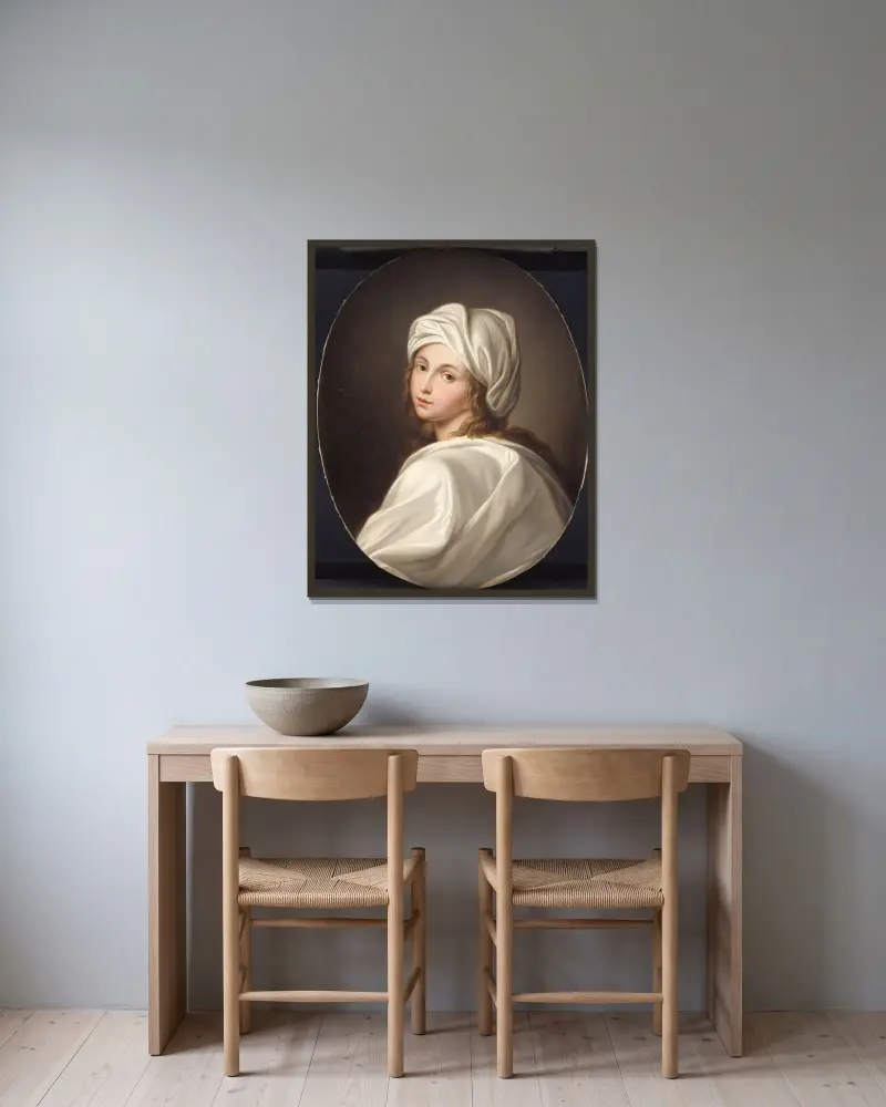 Porträtt av Beatrice Cenci av Guido Reni inramad på en vägg