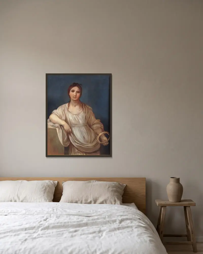 Porträtt av flicka med krona av Guido Reni inramad på en vägg