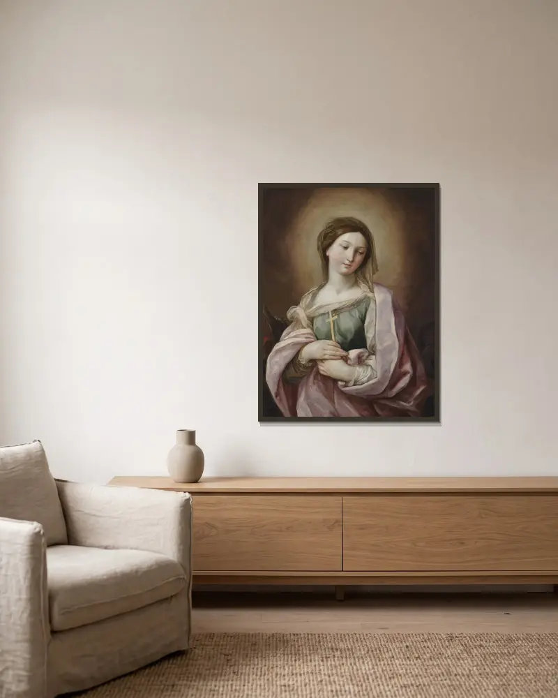 Saint Margaret Of Antioch av Guido Reni inramad på en vägg