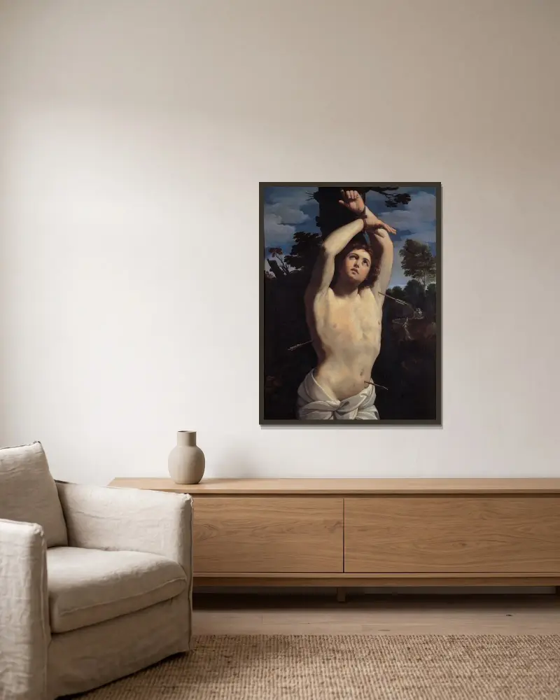 Den helige Sebastian av Guido Reni inramad på en vägg