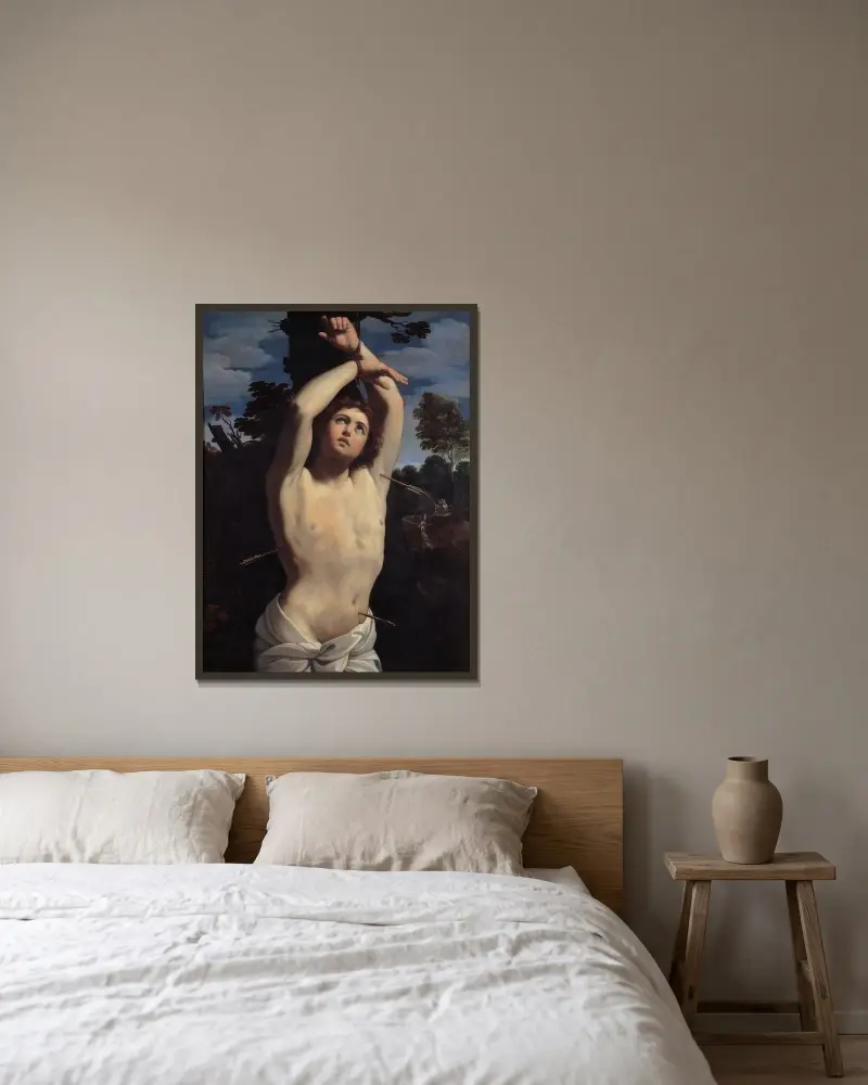 Den helige Sebastian av Guido Reni inramad på en vägg