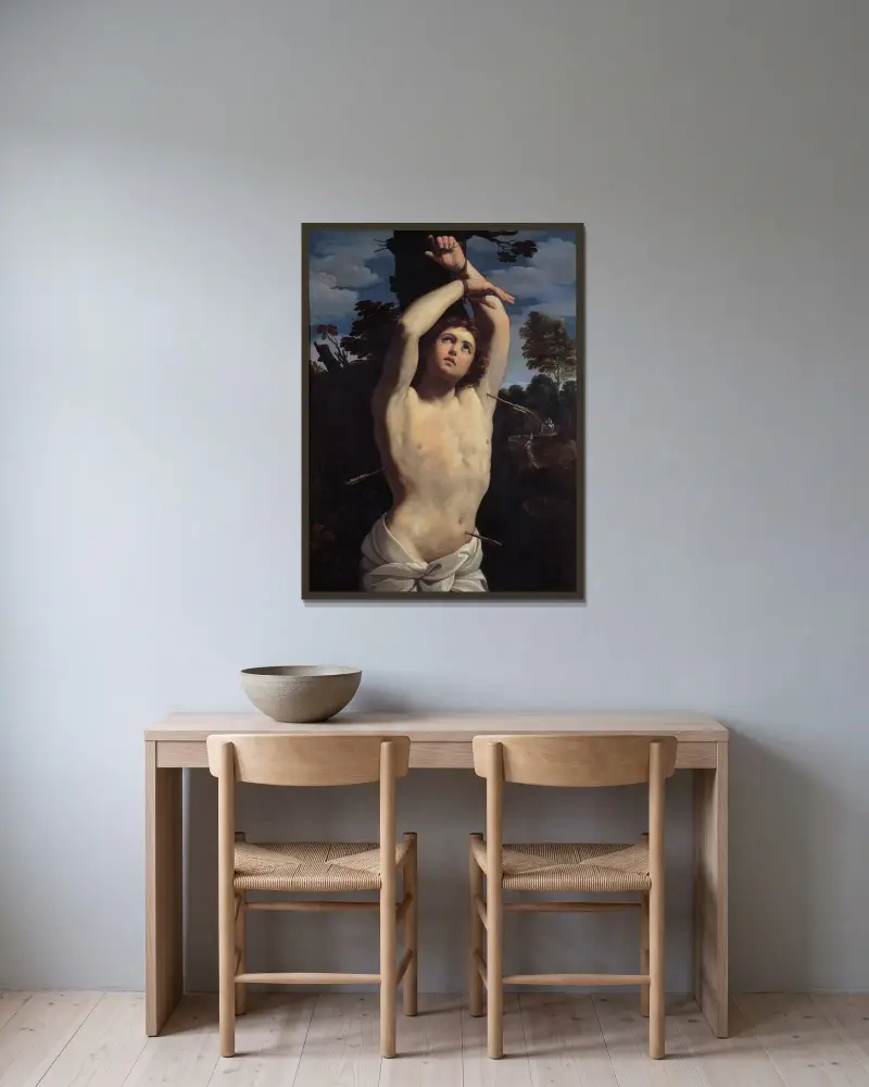 Den helige Sebastian av Guido Reni inramad på en vägg