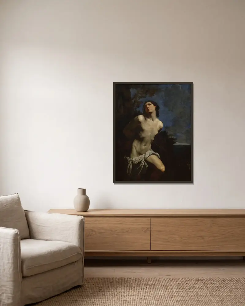 Den helige Sebastian av Guido Reni inramad på en vägg
