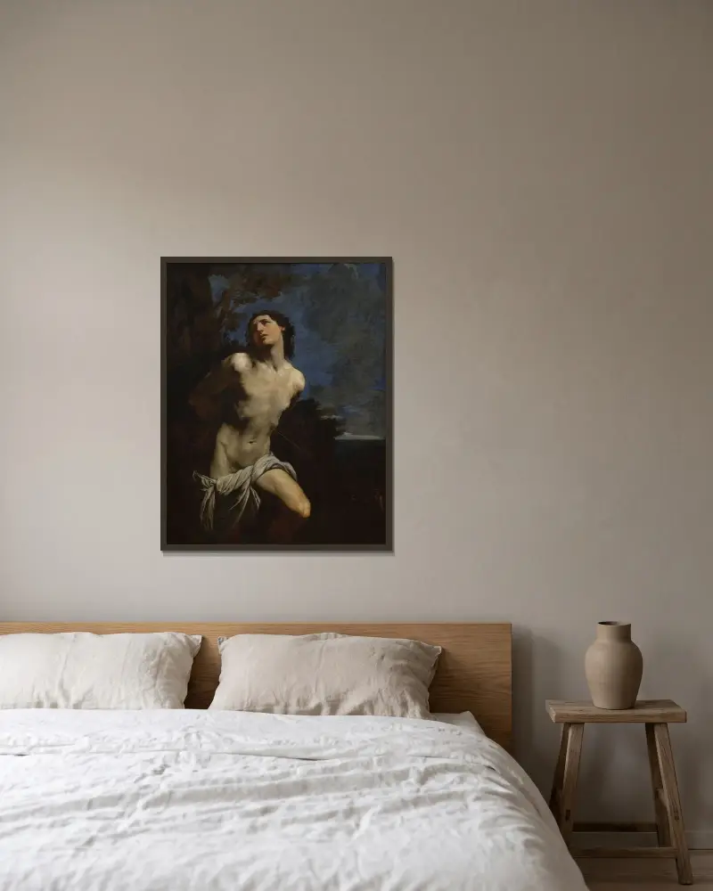 Den helige Sebastian av Guido Reni inramad på en vägg