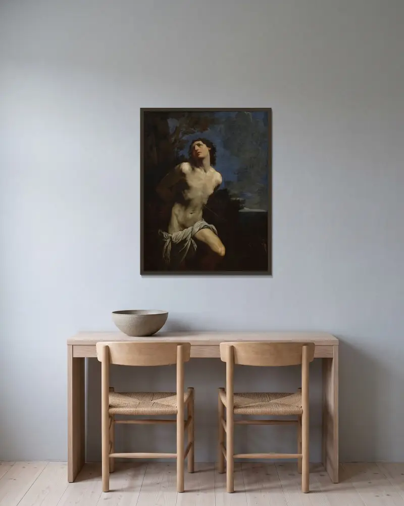 Den helige Sebastian av Guido Reni inramad på en vägg