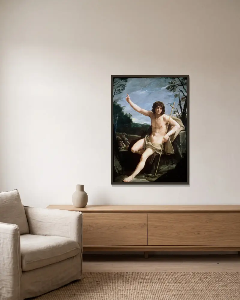 St John the Baptist in the Wilderness av Guido Reni inramad på en vägg