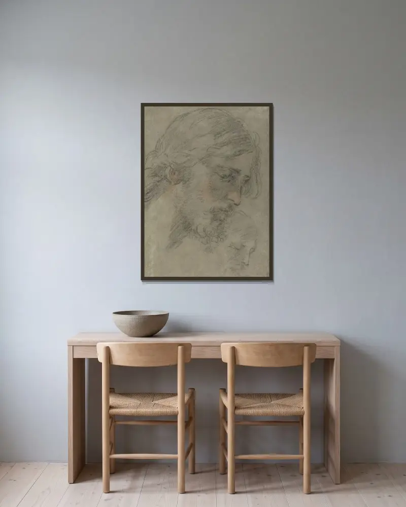 Kristi huvud av Guido Reni inramad på en vägg