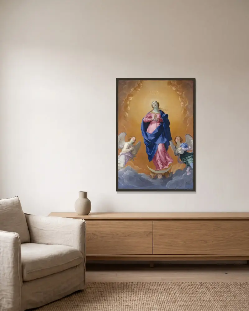 Den obefläckade avelsen av Guido Reni inramad på en vägg