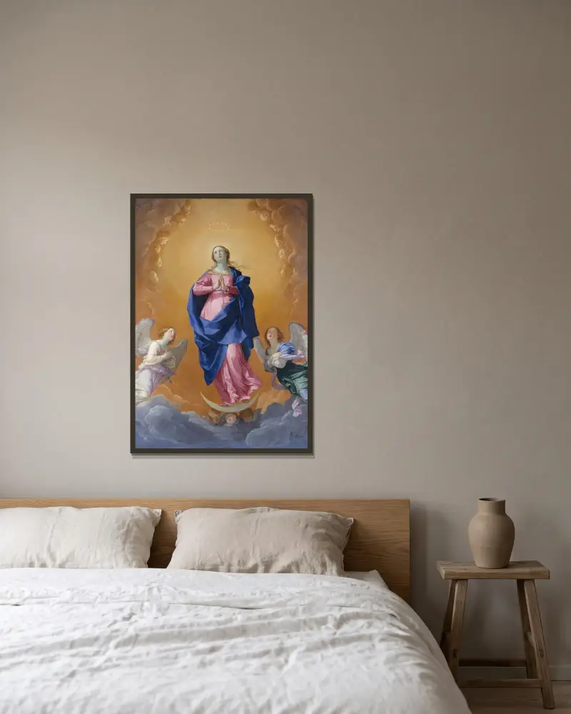 Den obefläckade avelsen av Guido Reni inramad på en vägg