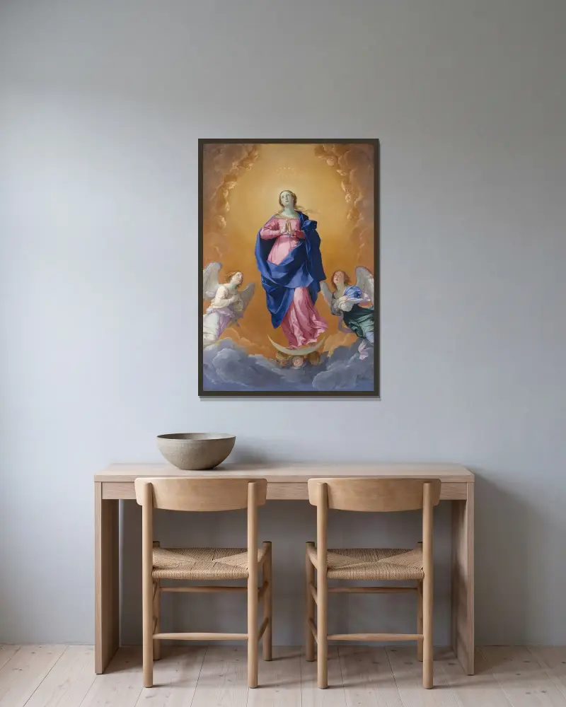 Den obefläckade avelsen av Guido Reni inramad på en vägg