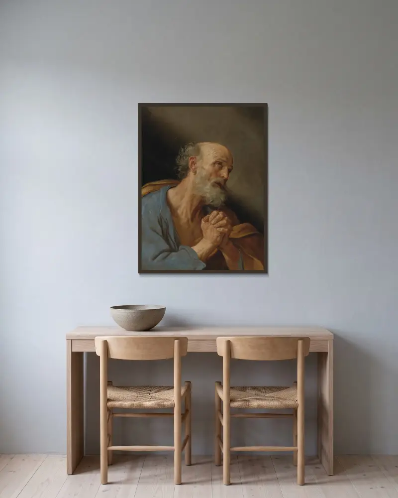 Der reuige heilige Petrus von Guido Reni gerahmt an einer Wand