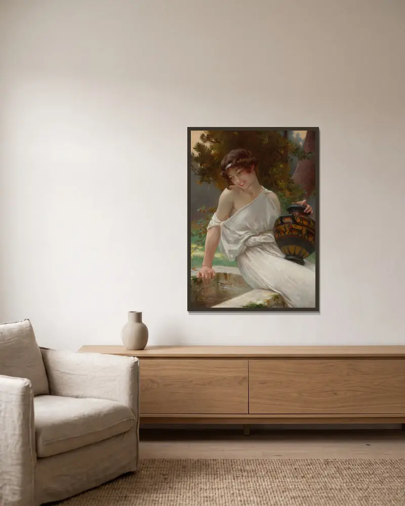 A la fontaine – nr 1 av Guillaume Seignac inramad på en vägg