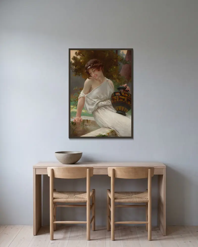 A la fontaine – nr 1 av Guillaume Seignac inramad på en vägg