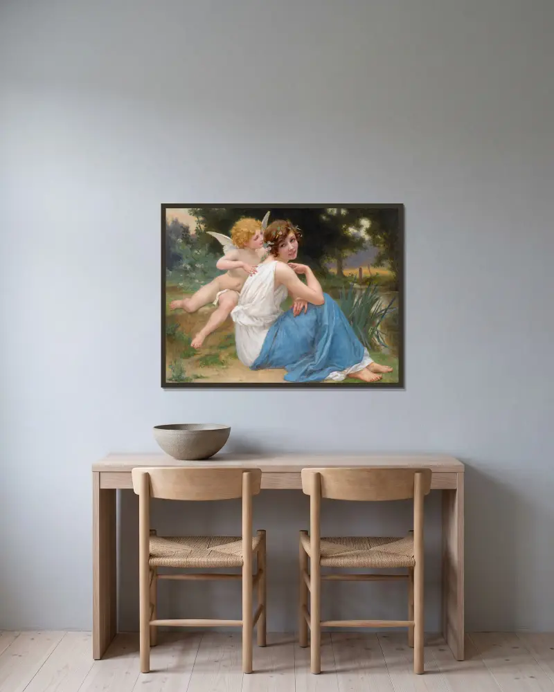Amor und Psyche von Guillaume Seignac gerahmt an einer Wand