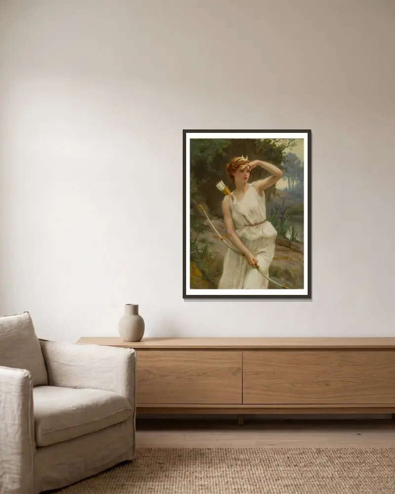 Diana the Huntress – nr 2 av Guillaume Seignac inramad på en vägg