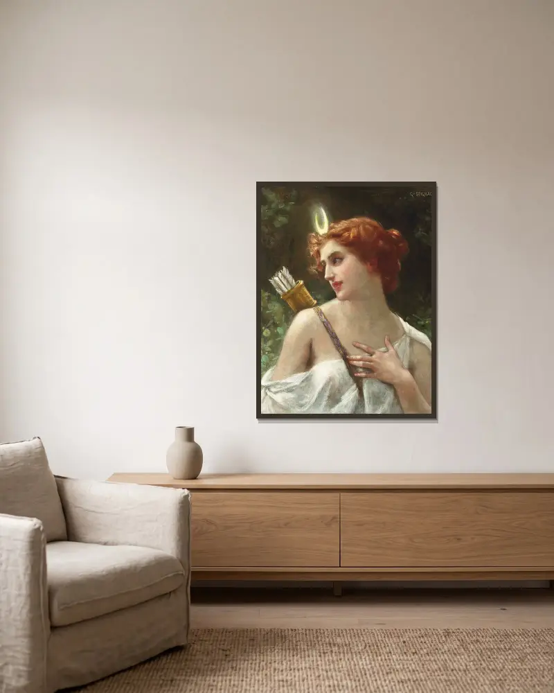 Diana the Huntress – nr 1 av Guillaume Seignac inramad på en vägg
