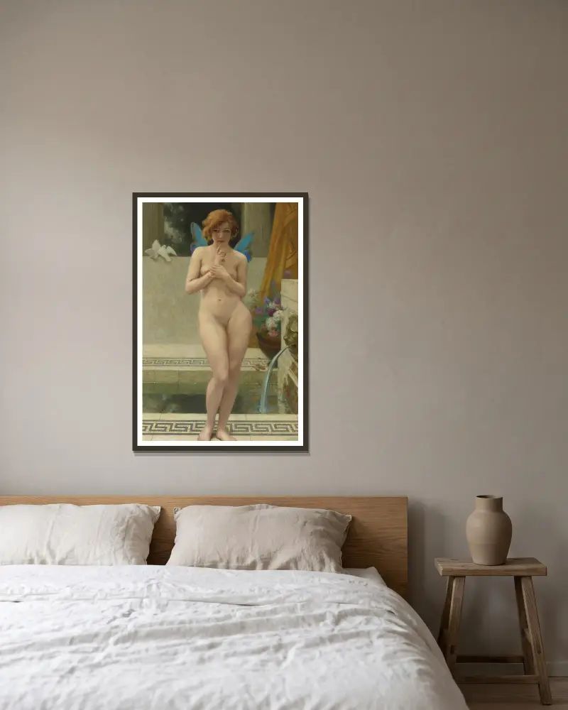 Psyche A La Fontaine av Guillaume Seignac inramad på en vägg