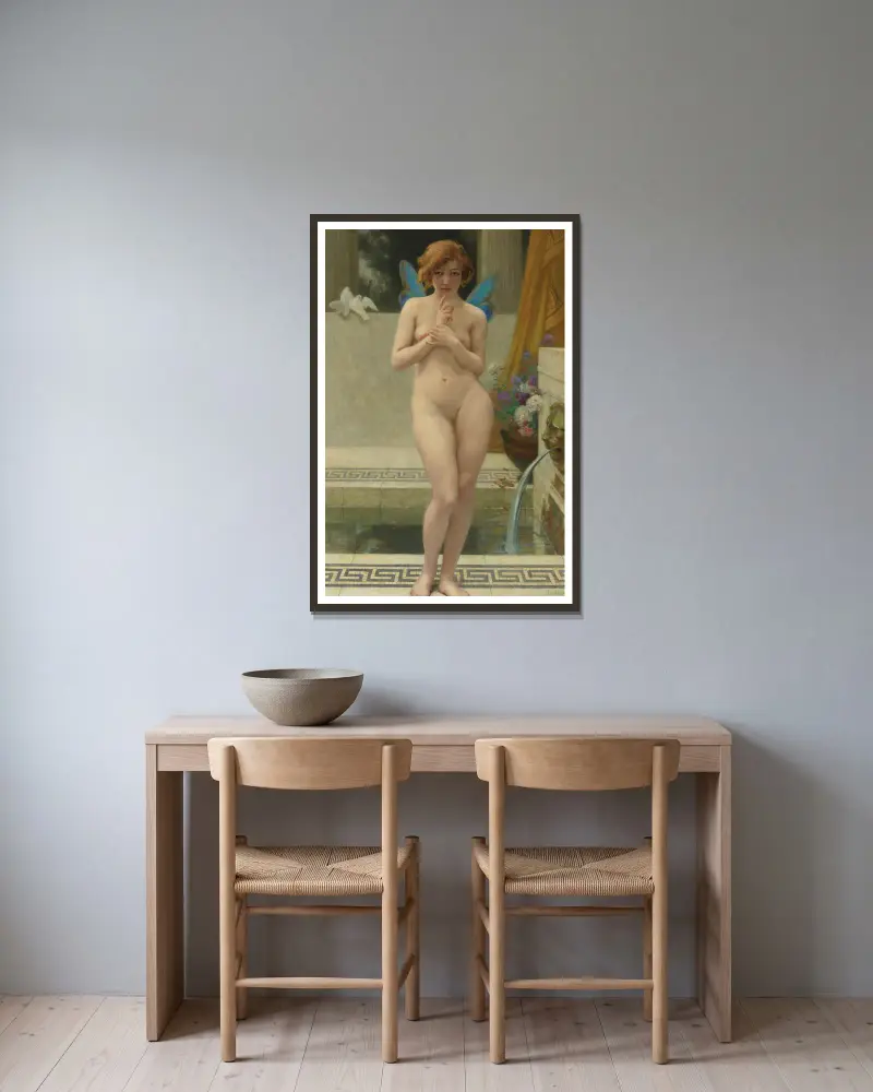 Psyche A La Fontaine av Guillaume Seignac inramad på en vägg