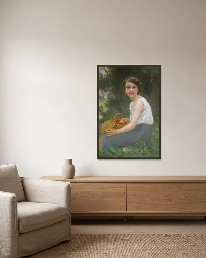 The cherry girl av Guillaume Seignac inramad på en vägg