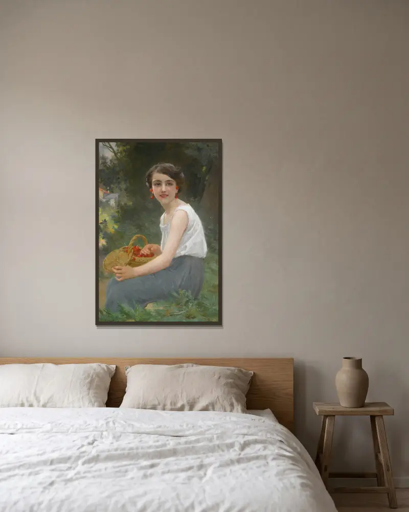 The cherry girl av Guillaume Seignac inramad på en vägg