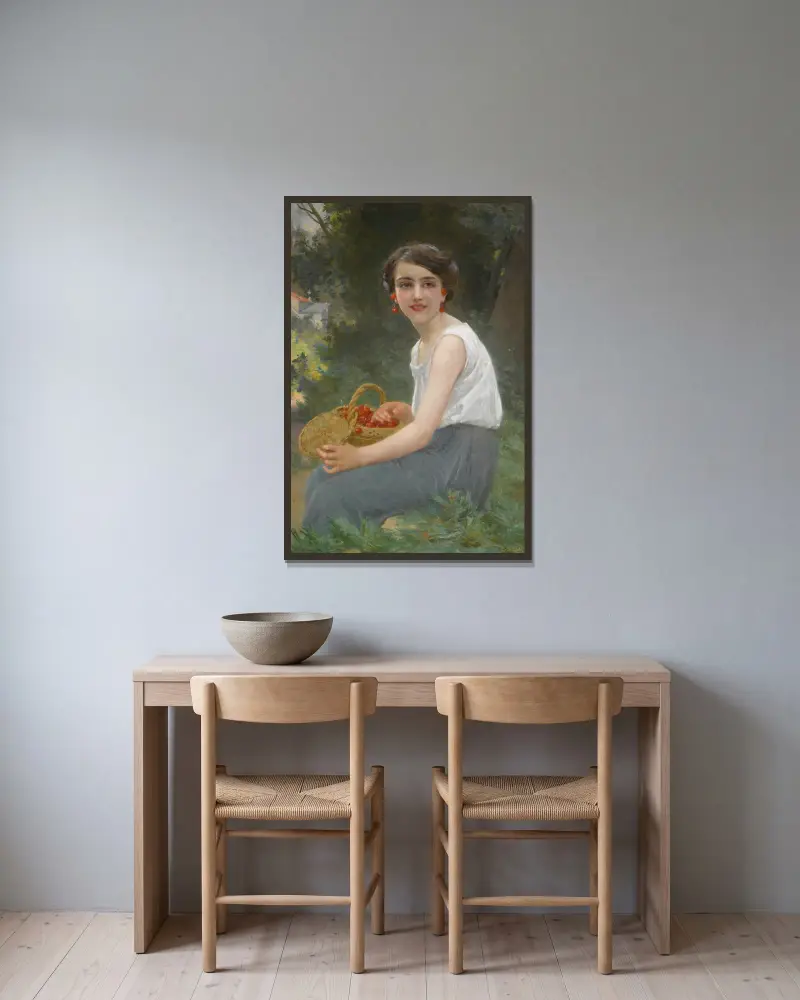 The cherry girl av Guillaume Seignac inramad på en vägg