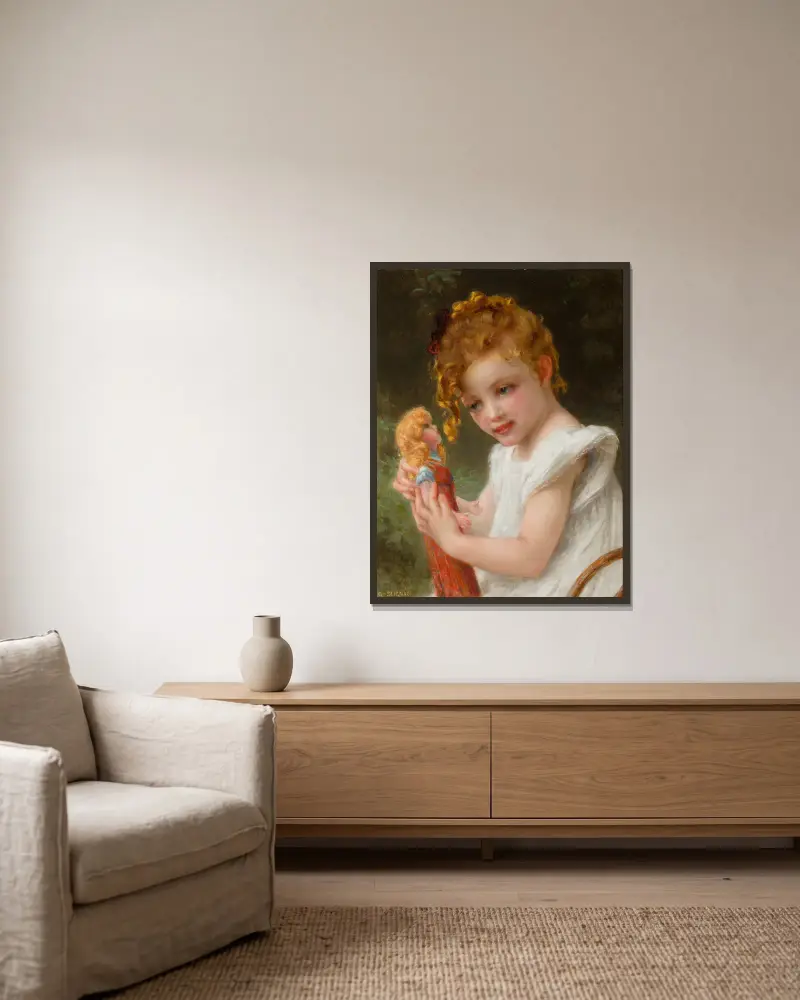 Die neue Puppe von Guillaume Seignac gerahmt an einer Wand
