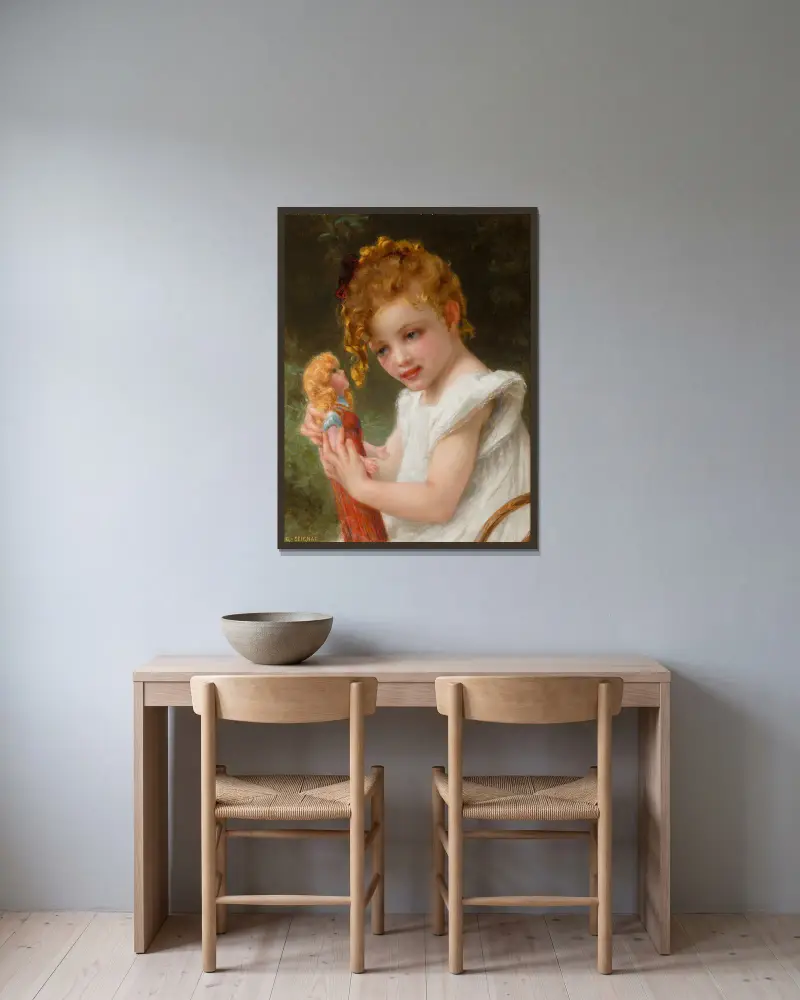 Die neue Puppe von Guillaume Seignac gerahmt an einer Wand