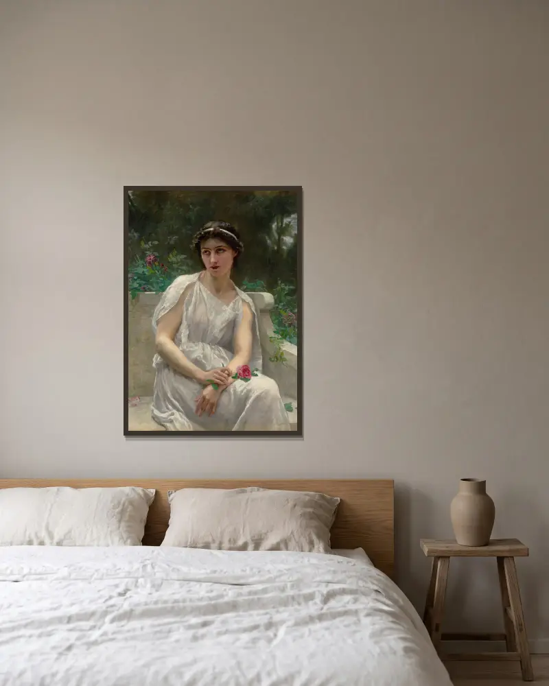 Die rote Rose von Guillaume Seignac gerahmt an einer Wand