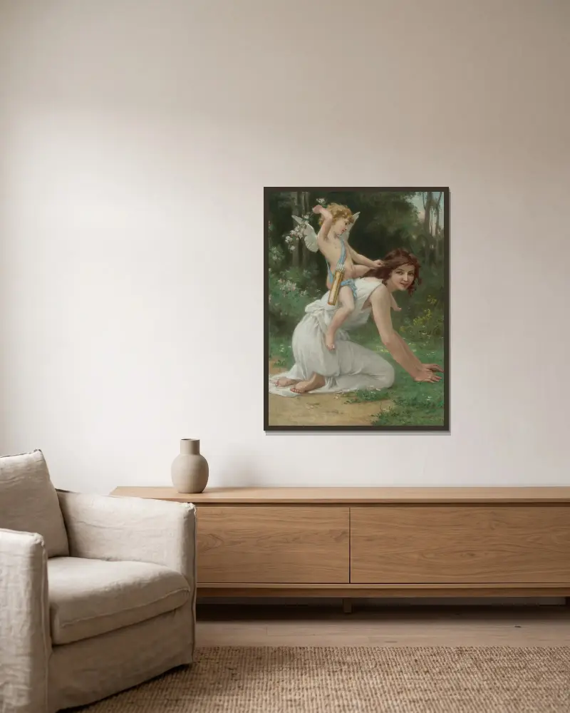Venus und Cupido von Guillaume Seignac gerahmt an einer Wand