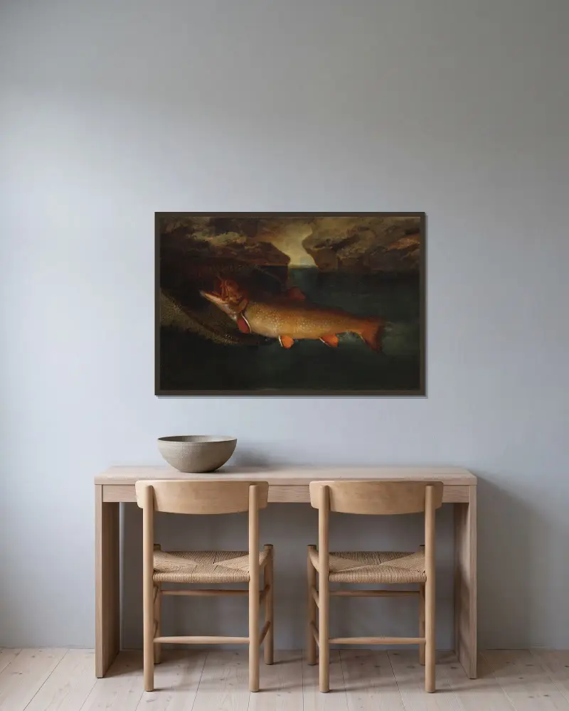Forellenfischen von Gurdon Trumbull gerahmt an einer Wand