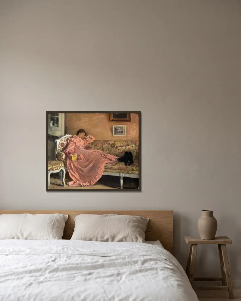 Carola i soffan av Gustaf Cederström inramad på en vägg
