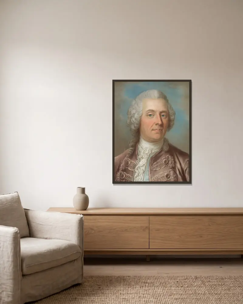 Baron Johan Wilhelm Sprengporten av Gustaf Lundberg inramad på en vägg