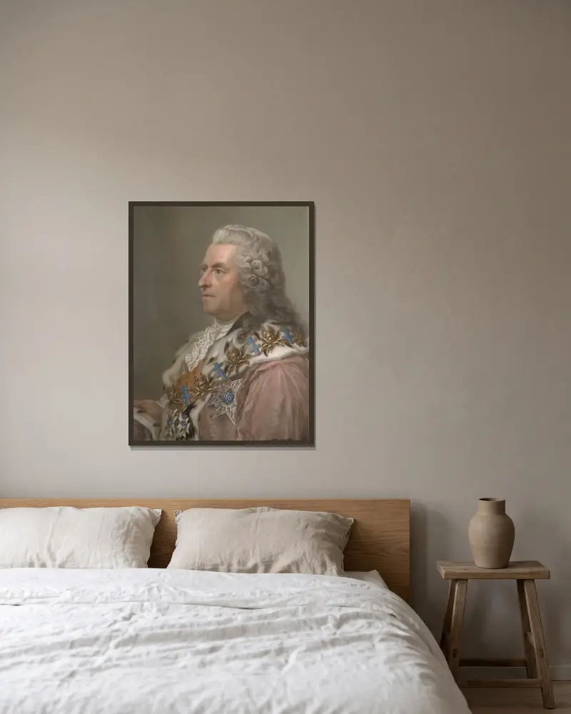 Greve Carl Gustaf Tessin av Gustaf Lundberg inramad på en vägg