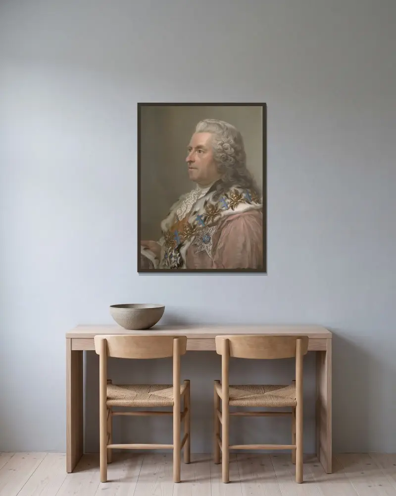 Greve Carl Gustaf Tessin av Gustaf Lundberg inramad på en vägg