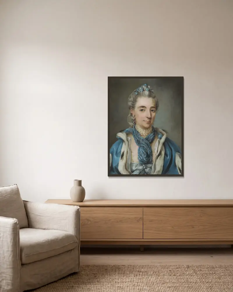 Fru Petronella Schützer, född Psilanderhjelm av Gustaf Lundberg inramad på en vägg