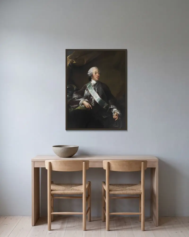 Mogens Scheel von Plessen af Fussingø och Selsø av Carl Gustaf Pilo inramad på en vägg
