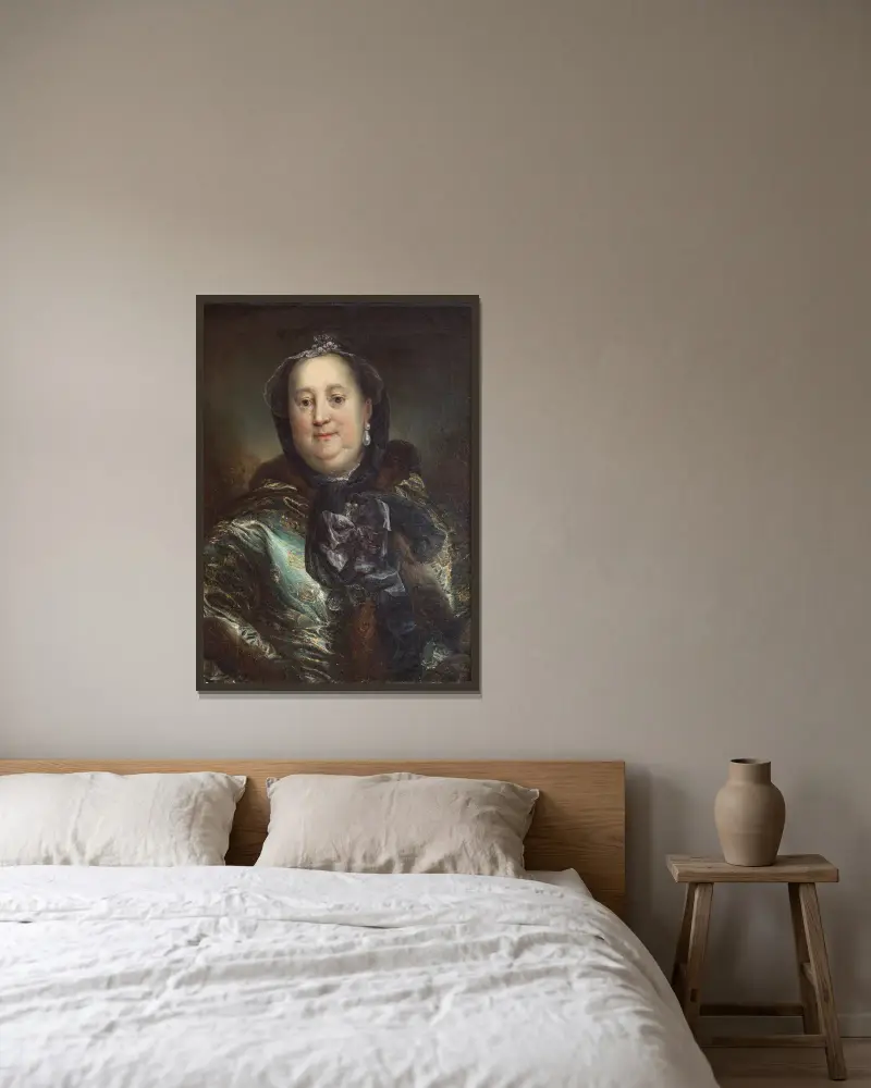 Porträtt av hertiginnan Antoinette Amalie av Braunschweig-Wolfenbüttel av Carl Gustaf Pilo inramad på en vägg