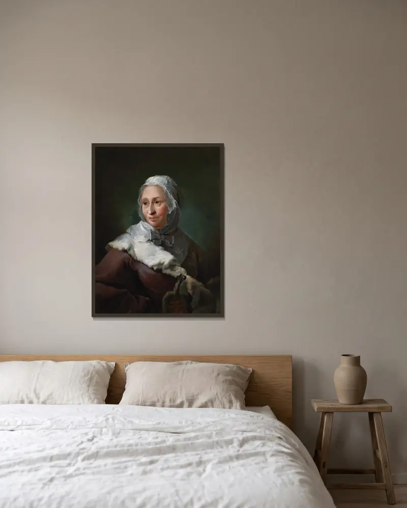 Porträtt av Elisabeth Marie Fabritius, född d’Abbestée av Carl Gustaf Pilo inramad på en vägg