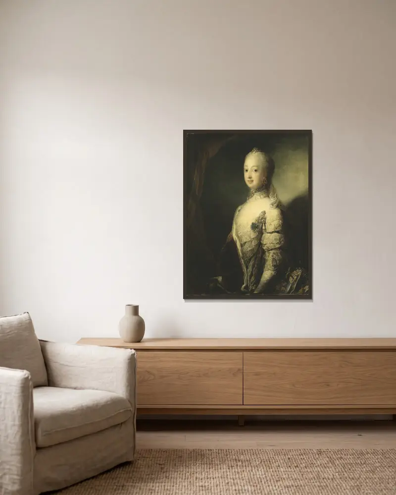 Sofia Magdalena, Sveriges drottning, 1765 av Carl Gustaf Pilo inramad på en vägg