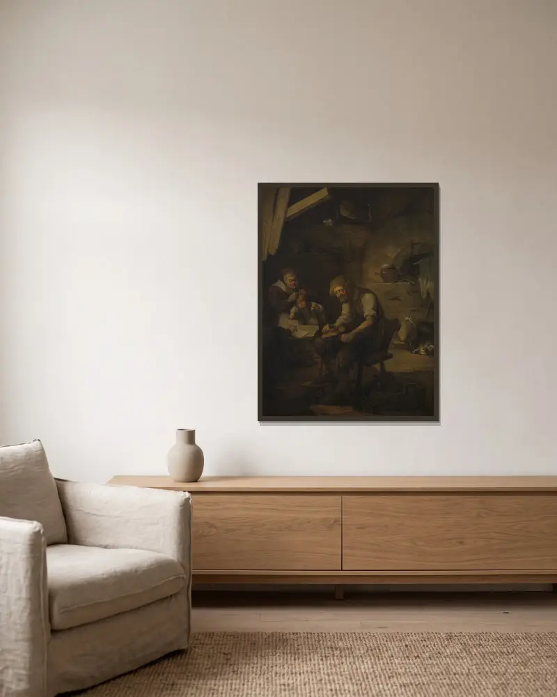 Die Familie des Schuhmachers von Carl Gustaf Pilo gerahmt an einer Wand