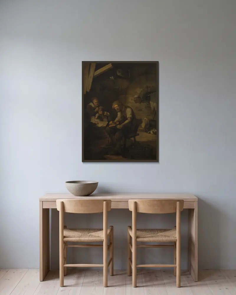 Die Familie des Schuhmachers von Carl Gustaf Pilo gerahmt an einer Wand