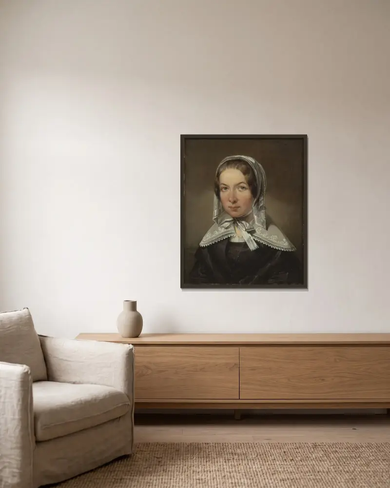 Fredrika Bremer, 1801-1865 av Johan Gustaf Sandberg inramad på en vägg