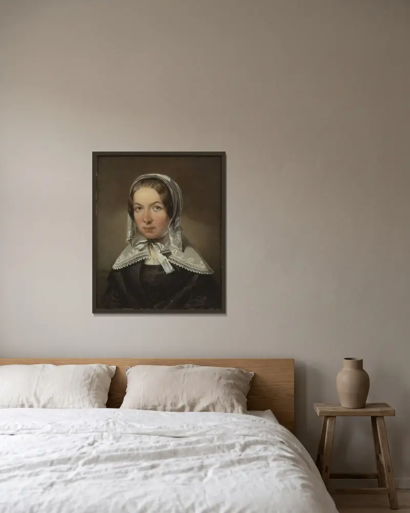 Fredrika Bremer, 1801-1865 av Johan Gustaf Sandberg inramad på en vägg