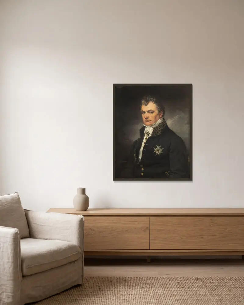 Gabriel Poppius (1770-1856), Minister of state, president of the Chamber of Commerce av Johan Gustaf Sandberg inramad på en vägg