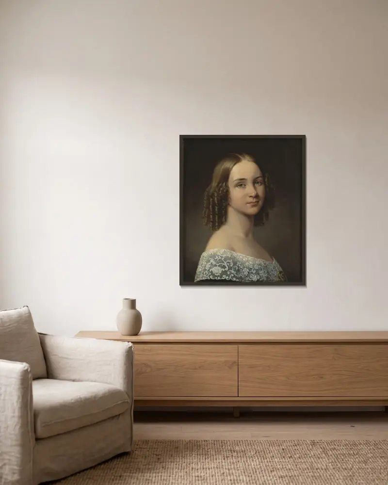 Jenny Lind (1820–1887), sångerska, gift med pianisten Otto Goldschmidt av Johan Gustaf Sandberg inramad på en vägg