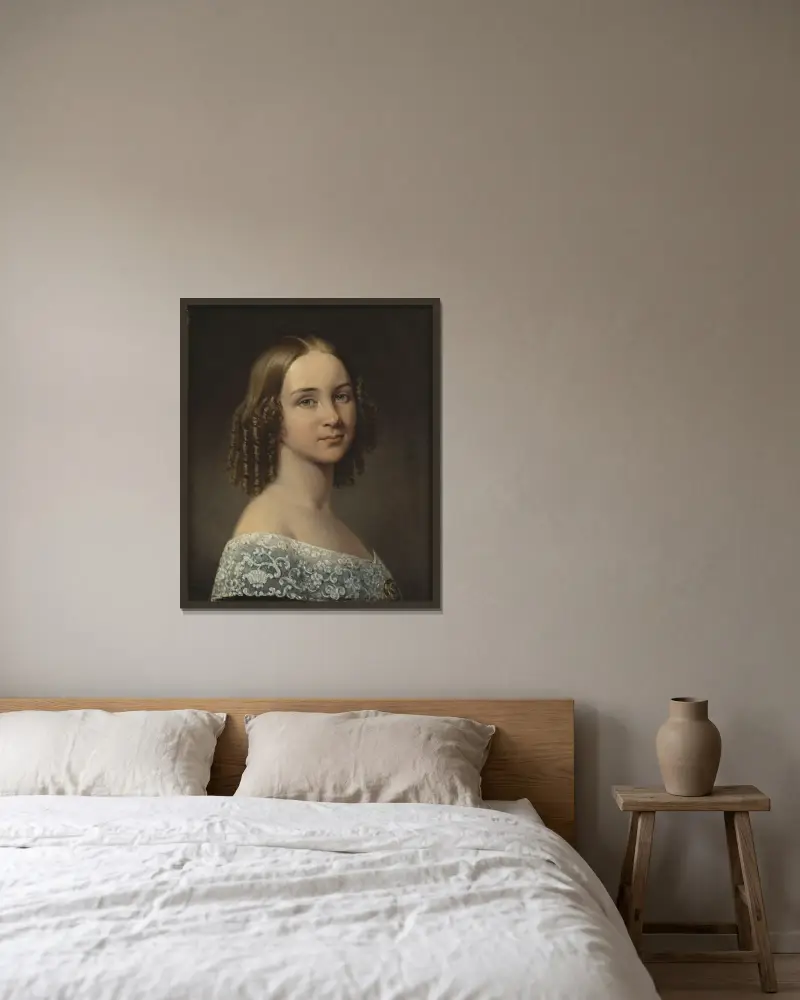 Jenny Lind (1820–1887), sångerska, gift med pianisten Otto Goldschmidt av Johan Gustaf Sandberg inramad på en vägg